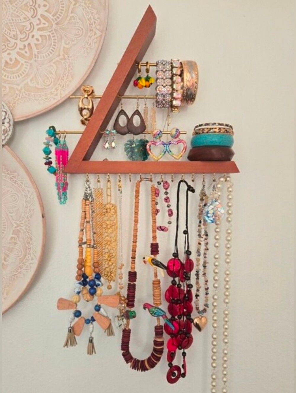 Handmade Wooden Vanity Wall Shelf Jewelry Organizer & Display